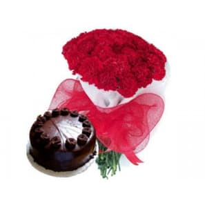 12 Red Carnations Bunch with 1/2Kg Chocolate Cake